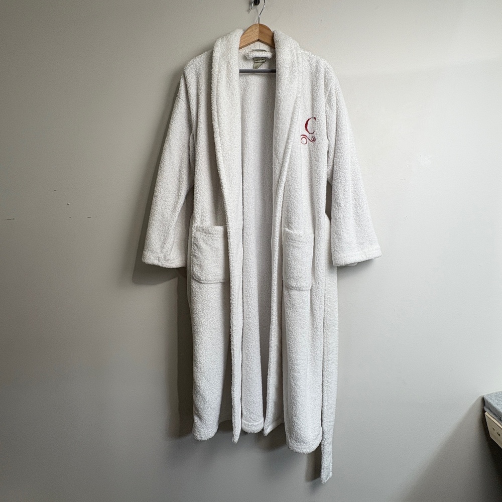 Pottery Barn Robe Womens Small White Monogram C Plush Fleece Bathrobe Belted
